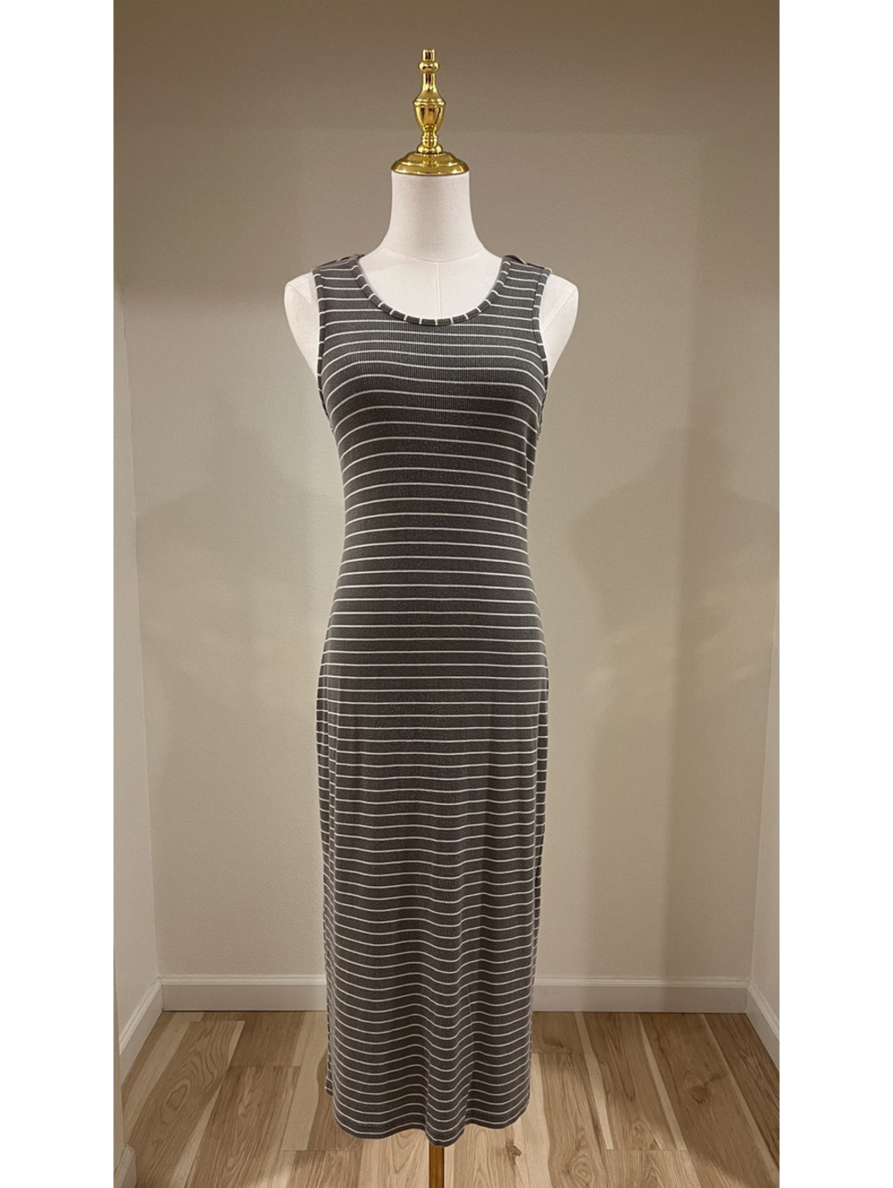 Marine Layer Lexi Striped Ribbed Tank Dress Grey Small S
